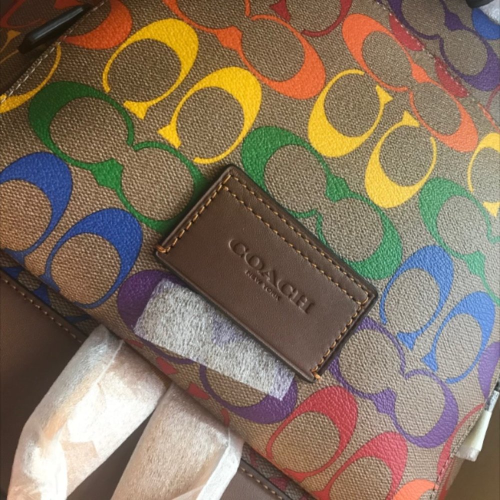 Coach Track Backpack In Rainbow Signature Canvas - Picture 9 of 10